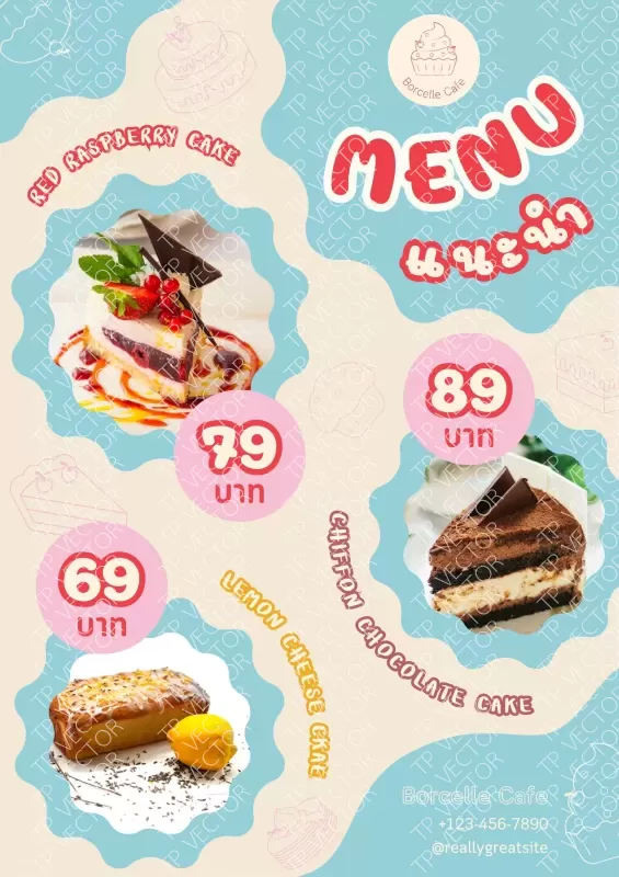 ฟ้า ขาว ภาพประกอบ พาสเทล เมนู ขนมเค้ก โปสเตอร์